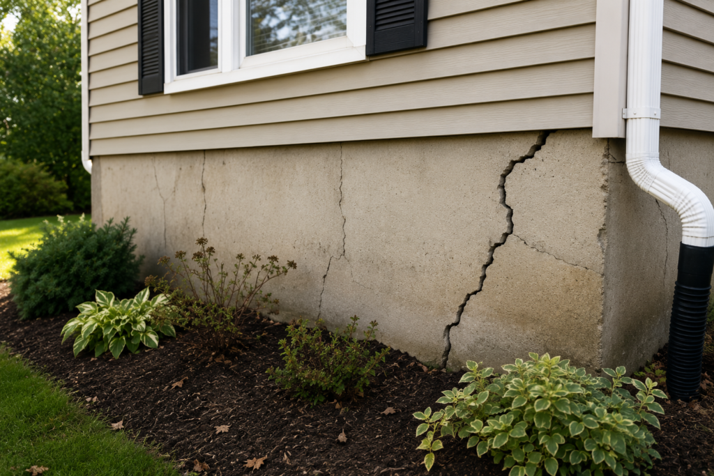 Cracked foundation indicating possible foundation movement
