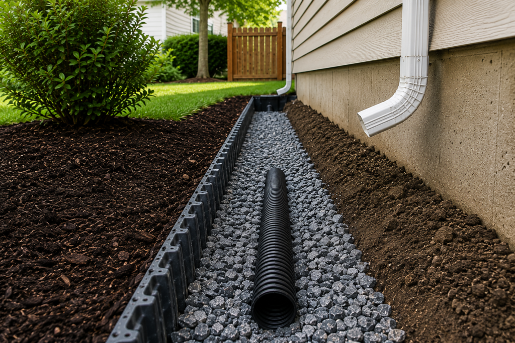 Residential drainage correction near foundation
