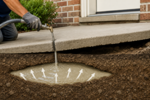 Slab foundation repair by mudjacking