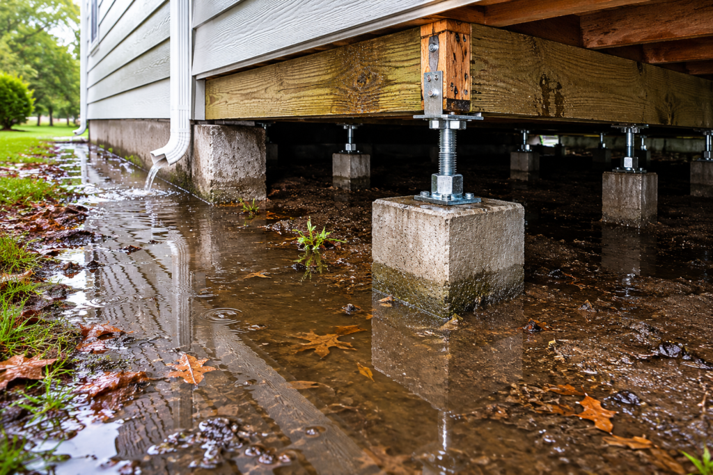Water damage beneath residential home