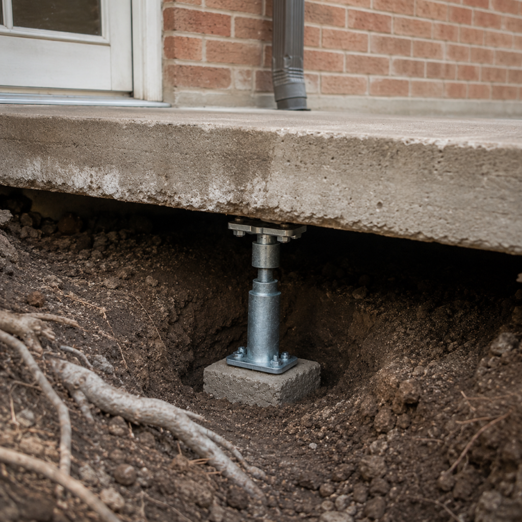 Slab foundation supported by hydraulic piers