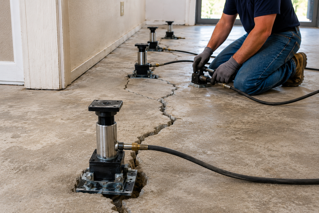 Residential foundation repair using hydraulic piers