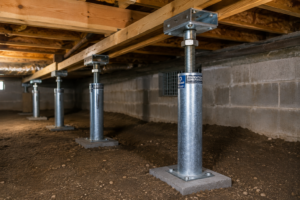 Steel pier installation for foundation stabilization