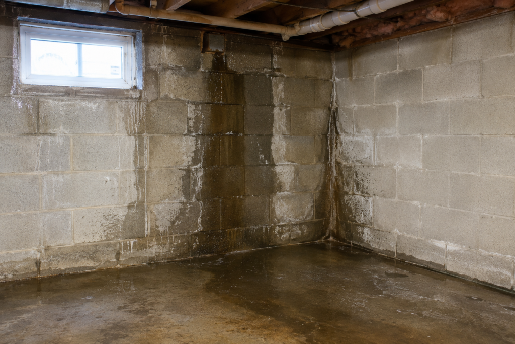 Water damage beneath residential home