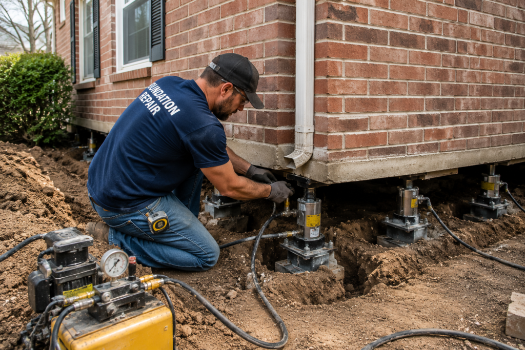Technician evaluating foundation conditions