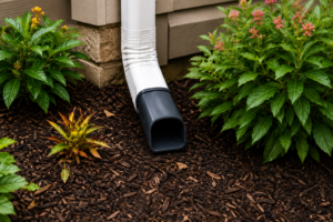 Downspout extension directing water away from foundation