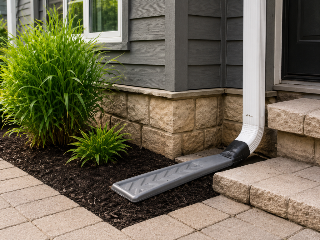 Downspout extension directing water away from foundation