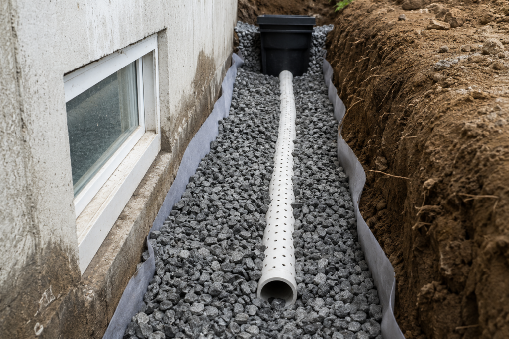 french drain protecting foundation from water