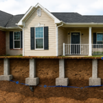 Concrete pier foundation support system correcting house settlement