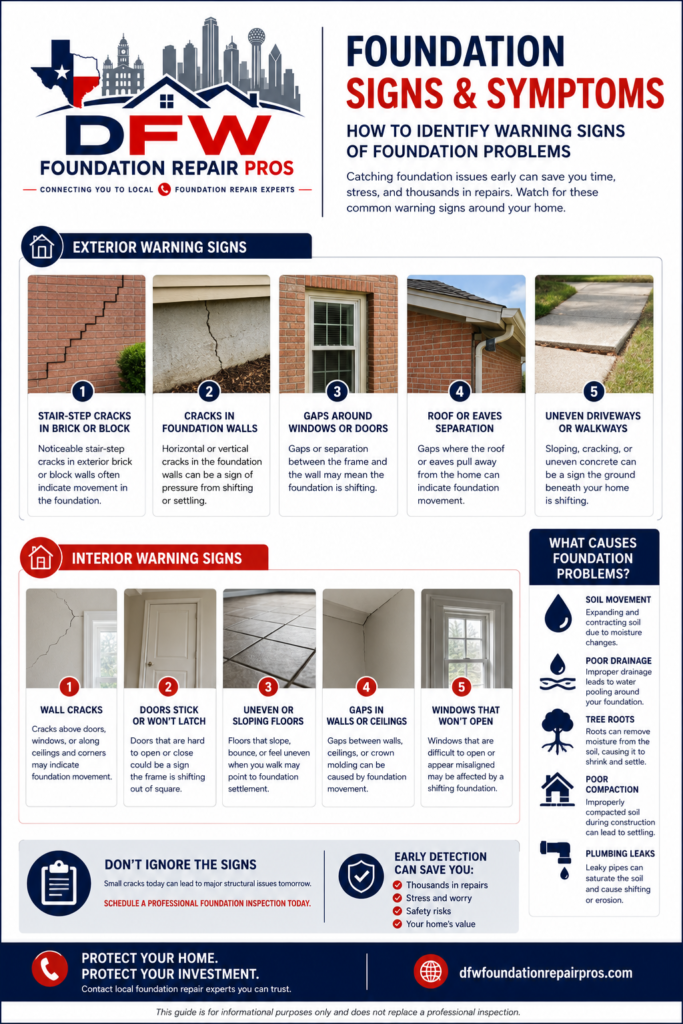 Foundation Signs & Symptoms warning of foundation problems
