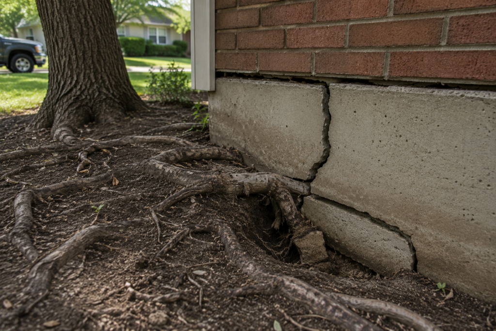 tree root causing residential foundation damage